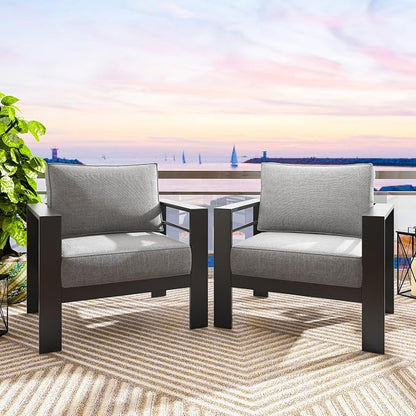 Solaste Aluminum Outdoor Patio Chairs Set of 2, Light Grey Patio Sofa Set