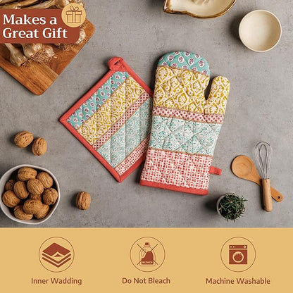 Maison d' Hermine Pot Holders 100% Cotton Heat Resistant Potholders 8" x 8" Hot Pads with Loop BBQ Cooking Baking Hotel Farmhouse Kitchen Handling Hot Pans Spring Summer (Pack of 2, Provence)