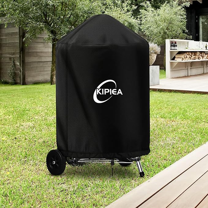 Kipiea 600D Grill Cover for Weber 26 Inch Charcoal Kettle, Heavy-Duty Oxford BBQ Grill Covers with 3 Buckles, Waterproof, Wind Resistant, Anti UV, No Tears (31.5" W X 31.5" D X 39" H)