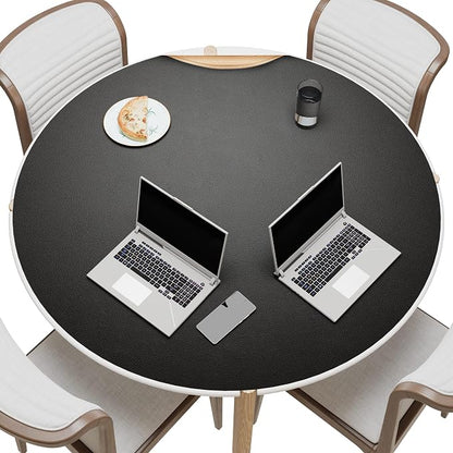 MAIDERN 42 Inch Round Cork & Leather Table Pad Protector, Cuttable Size (36-42 Inch), Trimmable Dining Table Mat, Heat Resistant/Non-Slip Table Cover for Kitchen, Office, or Restauran (Black)