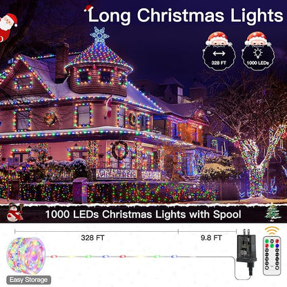 Christmas Lights Outdoor, 1000LED 328FT Christmas Tree Lights IP67 Waterproof, Plug in Fairy Lights with Remote 8 Modes Timer, Xmas Light for Outside Indoor House Holiday Decor(Multicolor)