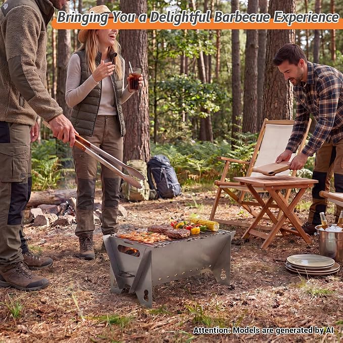 Portable charcoal Grill,Foldable Heavy Duty Camping,Non-Toxic | 15.7"x9.1"x7.9",2mm Steel Construction for Outdoor Cook, Family BBQ, Picnic，Detachable, Folds to 3cm Flat for Easy Storage