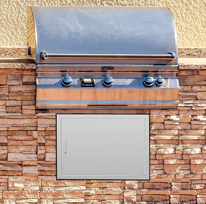 Luffioner BBQ Outdoor Kitchen Doors,24W x 17H Inch Double BBQ Access Door,Rust-Proof Thickened Plate 304 Stainless Steel Access Door for Outdoor Kitchen, BBQ Island,Grilling Station (24W x 17H)