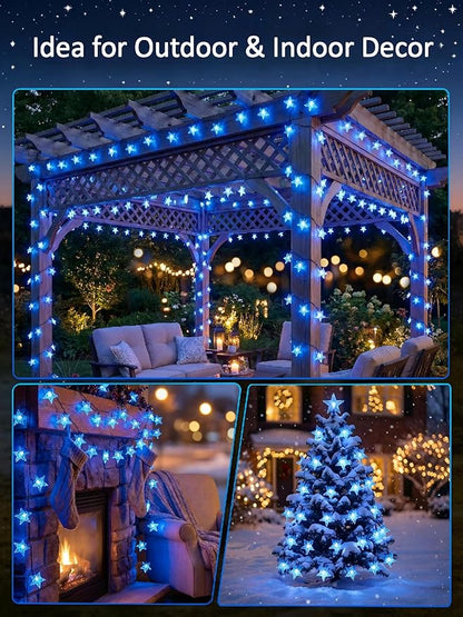 Solar Twinkle Star String Lights Outdoor Indoor Waterproof 39FT 100 LED Solar Powered Fairy Lights with 8 Lighting Modes Christmas Decor for Camping Tree Party Yard Wedding Garden (Blue)