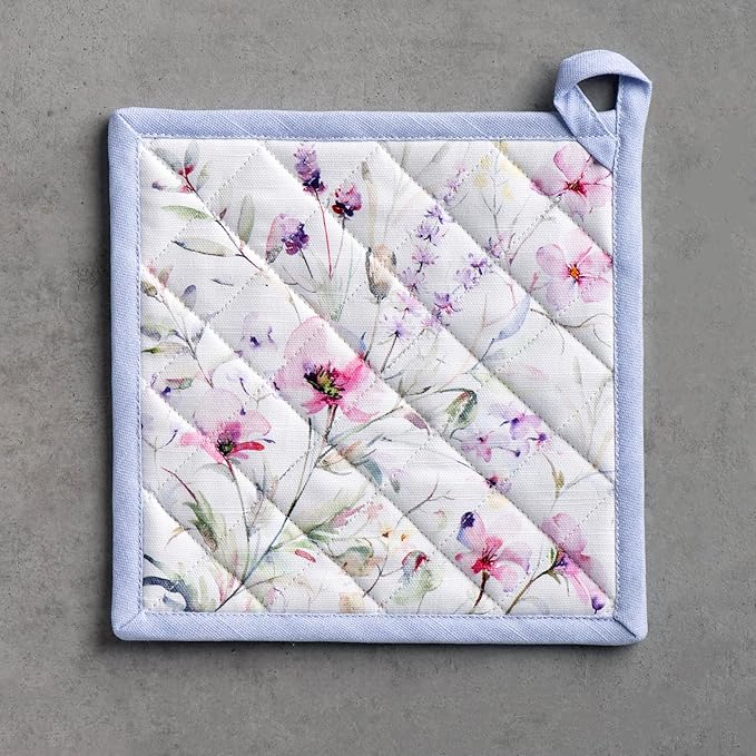 Maison d' Hermine Pot Holders 100% Cotton Heat Resistant Potholders 8" x 8" Hot Pads with Loop BBQ Cooking Baking Hotel Farmhouse Kitchen Handling Hot Pans Spring Summer (Pack of 1, Summer Floral)