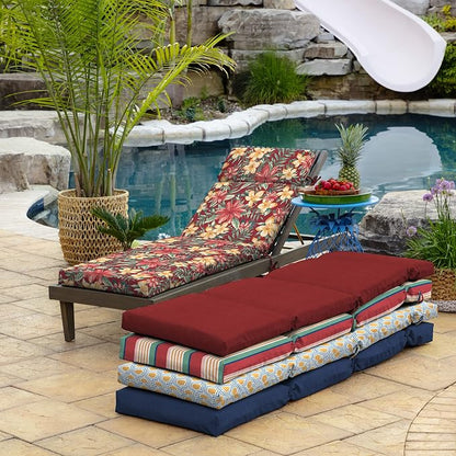 Arden Outdoor Chaise Cushion, 21 in x 72 in, Weather-Proof, Rain-Proof, Fade Resistant Patio Cushion for Chaise Lounger Ruby Clarissa | Lounge Cushion, Weather-Proof, Rain-Proof, Fade Resistant for Chaise Lounger, Mold and Mildew Resistant