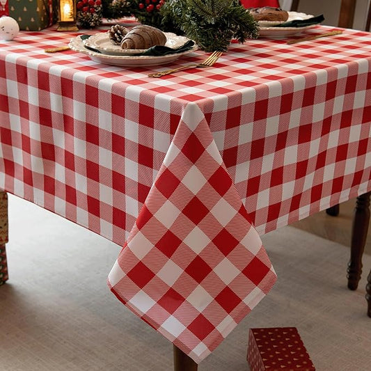 Waterproof Plaid Tablecloth Fabric - Square 58x58 Inch Classic Gingham Checker Table Cloth for Indoor/Outdoor Use - Buffalo Table Cover for Picnics, BBQs, and Parties