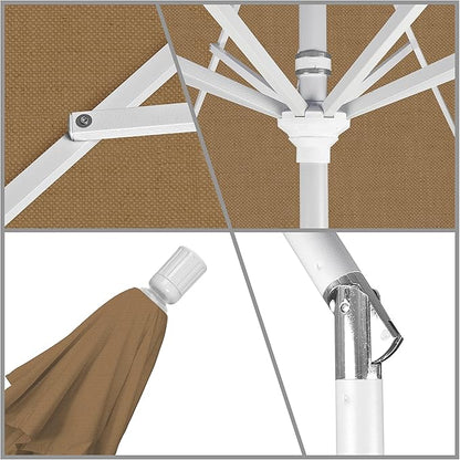 California Umbrella 9' Round Aluminum Market Umbrella, Crank Lift, Collar Tilt, White Pole, Straw Olefin