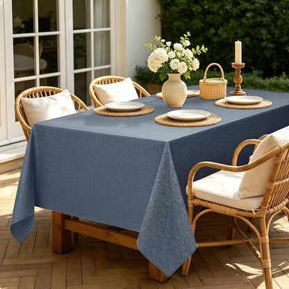 Decorelia Table Cloth for Rectangle Dining Table, Faux Linen Waterproof Texture Farmhouse Washable Rectangular Tablecloth Cover for Birthday, Party, Picnics, Wedding Decor(Demin Blue, 52 x70 Inch)