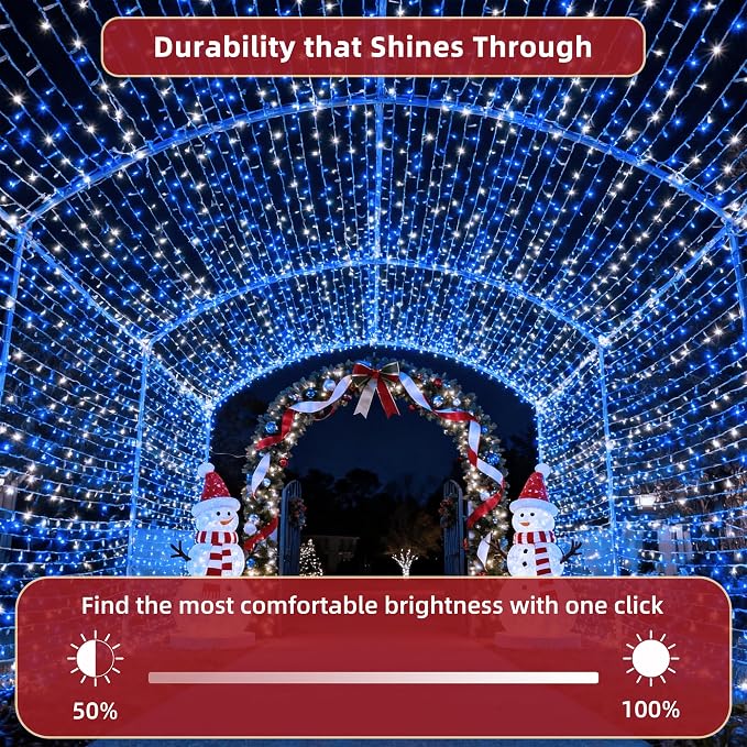 240FT Christmas Lights Outdoor, 750 LED Christmas Tree Decoration Lights with 12 Modes & Timer Memory, Dimmable Plug In Waterproof LED Xmas Light for Yard Trees Wedding Party Holiday Blue & White