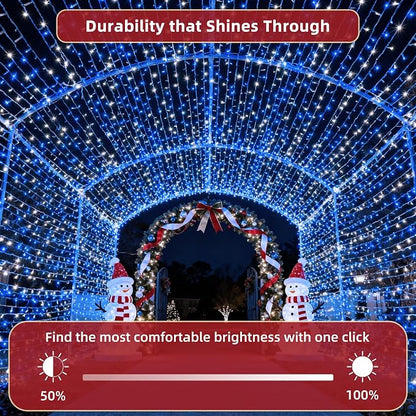 240FT Christmas Lights Outdoor, 750 LED Christmas Tree Decoration Lights with 12 Modes & Timer Memory, Dimmable Plug In Waterproof LED Xmas Light for Yard Trees Wedding Party Holiday Blue & White