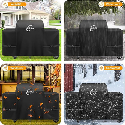 Kipiea Heavy Duty Grill Cover for Traeger Woodridge Elite/Pro/Pro Plus, 600D Oxford Wood Pellet Smoker Covers Waterproof & Windproof, Pellet BBQ Grill Cover for Outside Anti-UV, No Tear, No Fading