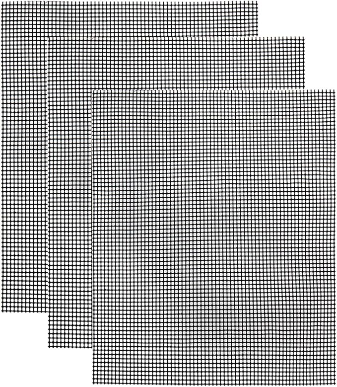Grill Mesh Mat- Non-Stick Cooking Mats for Grilled Vegetables/Fish/Fajitas/Shrimp, Grilling Sheet Liner, Reusable Grill Accessories - Use on Gas, Charcoal, Electric Barbecue (set of 3, black)
