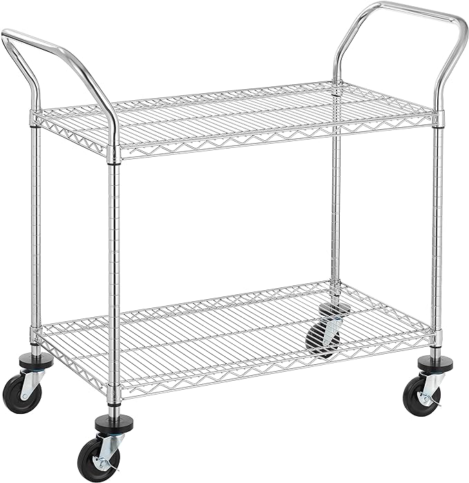 Finnhomy 2-Tier Commercial Grade Rolling Cart, Heavy Duty Utility Cart, Carts with Wheels and Handles, Kitchen Cart on Wheels, Metal Serving Cart with 500 lbs Capacity, Shelf Size 20" D x 36" W, NSF