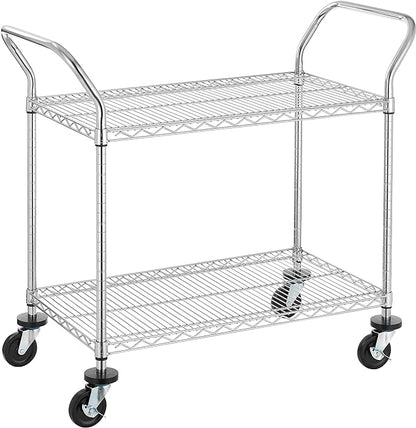 Finnhomy 2-Tier Commercial Grade Rolling Cart, Heavy Duty Utility Cart, Carts with Wheels and Handles, Kitchen Cart on Wheels, Metal Serving Cart with 500 lbs Capacity, Shelf Size 20" D x 36" W, NSF