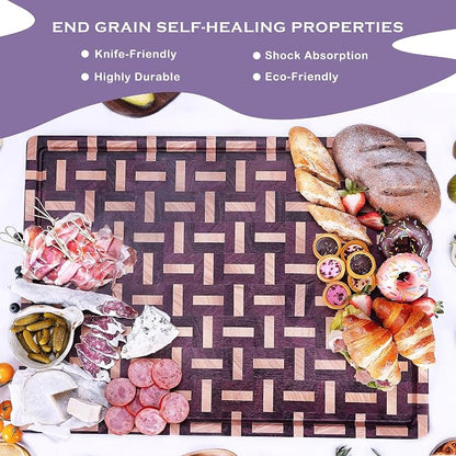 YOUSUNLONG Extra Large Cutting Board End Grain Purple Heart Wood - Thickened-Heavy Duty Butcher Block 24"L x 18"W x 1.5"Th w/Juice Groove and Handle - Serving Tray for Meat & Cheese,Brisket Board