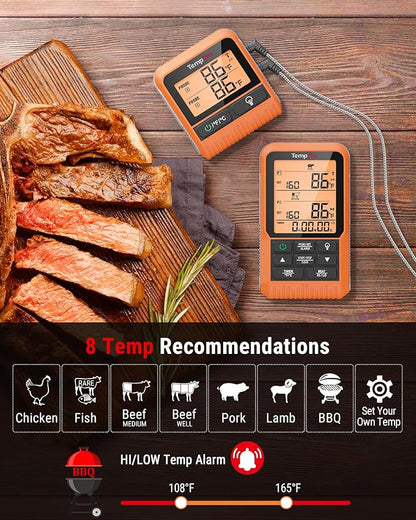 TempPro TP826 500FT Wireless Meat Thermometer, Dual Meat Probe Cooking Thermometer with HI/Low Alert, Food Grill Temperautre Probe for BBQ, Smoker, Oven, Grilling Gift (Previously ThermoPro)