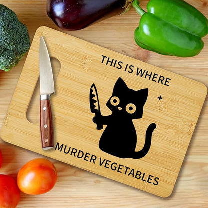 Funny Black Cat Cutting Board-This Is Where I Murder Vegetable, Charcuterie Board for Kitchen Decor, House Warming Gifts for Cat Lovers Couples Friends -05