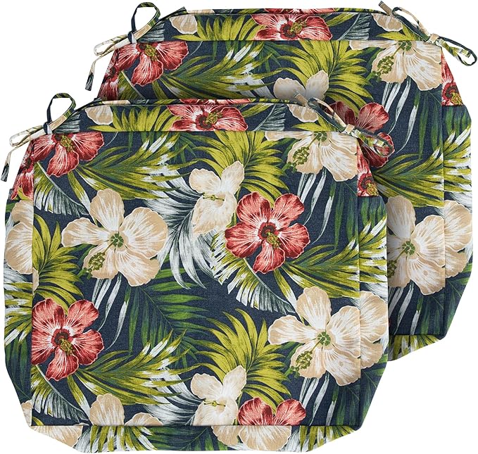 Magpie Fabrics Indoor Outdoor Cushion Cover Replacement 2 Pack, NO Insert! Water Repellent Slipcover with Ties Decor for Patio Garden Chair Sofa Bench Wicker(Midnight Floral, 24x22x4 Inch)