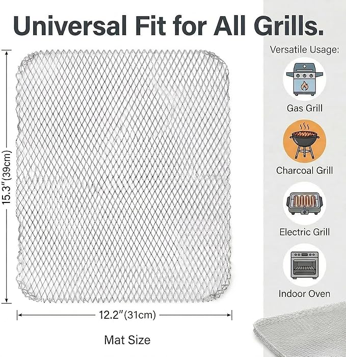 10 Pack Disposable Grill Topper, 15.3x12.2" Non-Stick Aluminum BBQ Grill Mesh Mat, Outdoor Grilling Grates Cover for Meat Veggies Fish, Baking Roasting Tray