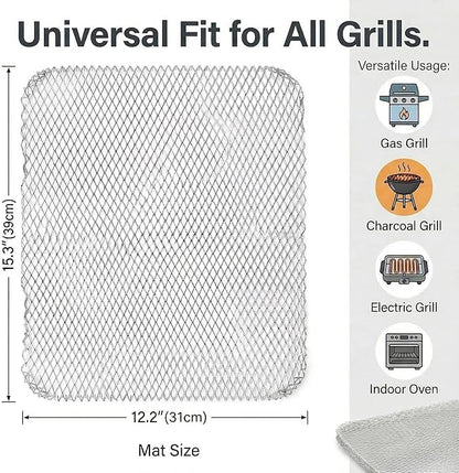 10 Pack Disposable Grill Topper, 15.3x12.2" Non-Stick Aluminum BBQ Grill Mesh Mat, Outdoor Grilling Grates Cover for Meat Veggies Fish, Baking Roasting Tray