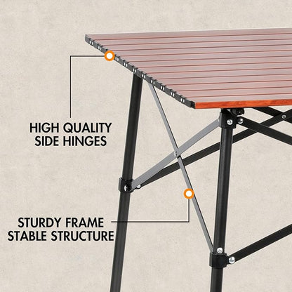 Portal Lightweight Aluminum Folding Square Table Roll Up Top 4 People Table | Portable Outdoor Design; Durable Construction; Easy Setup & Storage; Color: Brown
