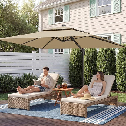 9x12 FT Patio Umbrella with base, Large Cantilever Rectangular Double Top Heavy Duty Offset Umbrellas with 360° Rotation, Outdoor shade for Garden Deck Pool, Beige