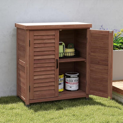 KEIKI Potting Bench with Storage Cabinet and Metal Table Top for Outdoor Patio Weatherproof Garden Workstation