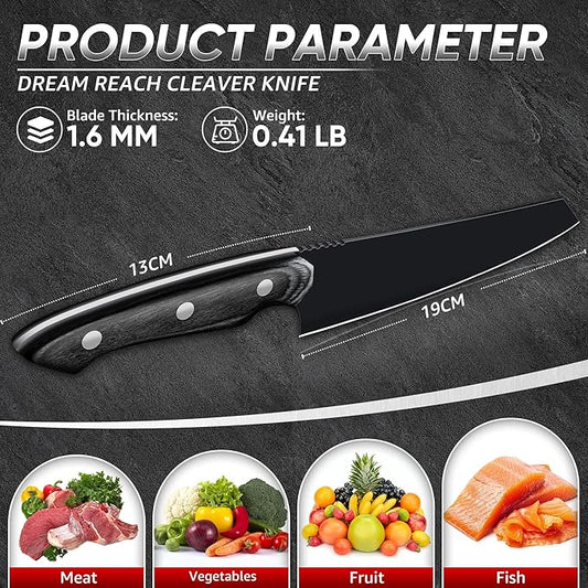 Dream Reach Kiritsuke Chef Knife - High Carbon Steel Sharp Kitchen Knife with Full Tang Handle, Hand Forged Black Cooking Knives for Birthday Mother Father Gift