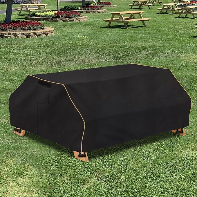 Bitubi 96 Inch Waterproof Picnic Table Cover With Bench Covers,Classic Black Wind Dust Proof Anti-UV, 96”Outdoor Cover For Picnic Table