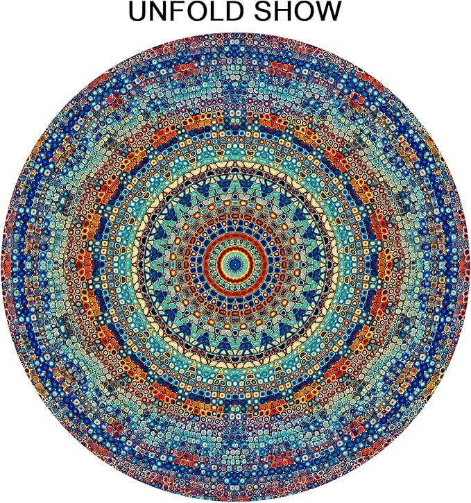 Sweetshow Boho Mandala Tablecloth Round 70 Inch,Rustic Colorful Bohemian Polyester Circle Table Cloth,Wrinkle Stain Resistant Washable Table Cover for Kitchen Dining Room Holiday Party Picnic Patio