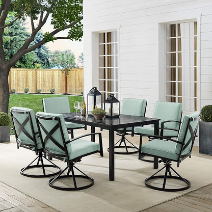 Crosley Furniture Kaplan 7-Piece Outdoor Dining Set for 6, Patio Table and Chairs for Backyard, Deck, Oiled Bronze with Mist Cushions