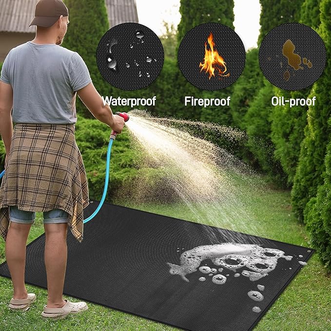 TOHONFOO Large Grill Mats for Outdoor Grill Deck Protector 60 x 48 x 0.04in | 2000℉ Fireproof & waterproof bbq mat protect the deck, patio, pavers, fits gas/charcoal grills, accessories for Blackstone
