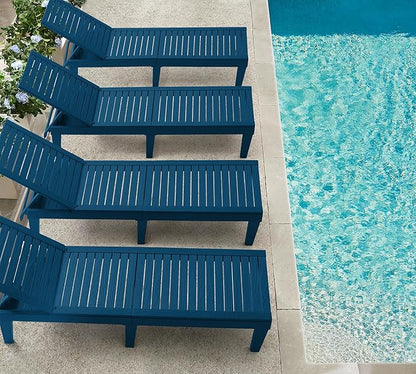 Nestl Sun Tanning Chair - Blue Chaise Lounge Chair Outdoor, Lightweight Pool Lounge Chairs Set of 4, Adjustable 5-Position Reclining Lawn Chair, Waterproof Beach Outdoor Lounge Chairs
