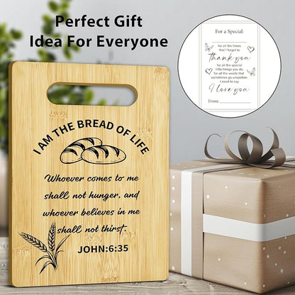Christian Bamboo Cutting Board-I am the Bread of Life, Charcuterie Board for Kitchen decor, Christian Religious Gifts for Couple Neighbor Family Friends -14