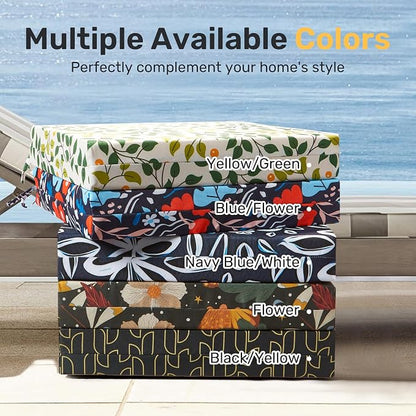 UNIKOME Outdoor Chair Cushions Pack of 4, Water Resistant Patio Cushions with Ties, High Density Sponge Filling Square Corner Seat Cushions for Outdoor Furniture, 18.5"*16"*3", Flower