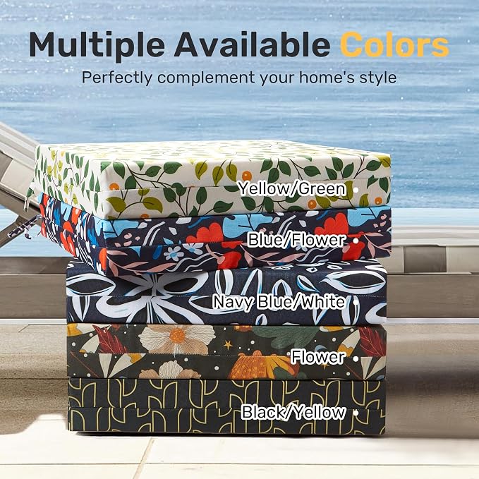 Outdoor Chair Cushions, Set of 4, 24"*24"*4", Water Resistant, Flower | High-Density Foam Patio Cushions with Ties, UV & Fade Resistant, Square Corner Seat Cushions for Outdoor Furniture