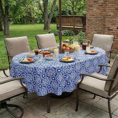 EHouseHome Outdoor Indoor Tablecloth with Umbrella Hole for Oval Table,Waterproof Patio Table Cloths, Spring/Summer Table Covers with Zipper for Backyard Circular Table/BBQs/Picnic,60 x 84 inches