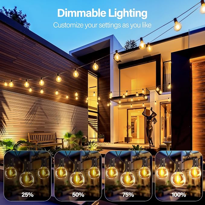 150FT Outdoor String Lights with Remote, 75 + 4 Spare G40 LED Bulbs Plug in Connectable Dimmable Patio Lights, Waterproof Hanging Lights for Outside Backyard Balcony Yard Deck Party