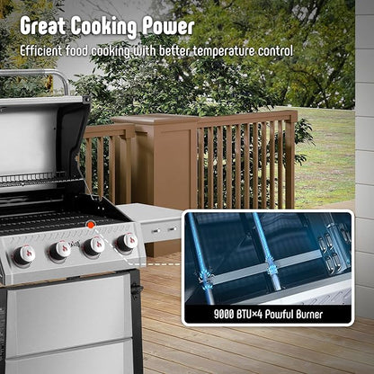 Feasto Propane Gas Grill, 36,000 BTU Outdoor Patio BBQ, Porcelain-Enameled Cookbox & Porcelain-Enameled Cast-Iron Grates, 559 Sq. In., Black (Black, 4) (Stainless Steel)