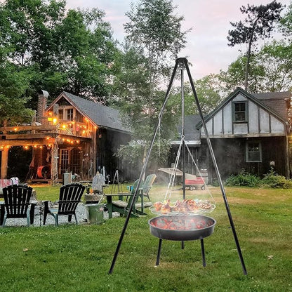 campfire grill, campfire tripod with a barbecue basin, suitable for outdoor travel and gatherings (chain)