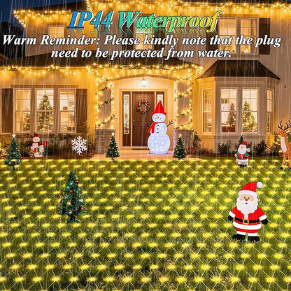 Lovelite 13ft x 13ft Net Lights Outdoor, 400LED Large Gazebo Lights 8 Modes Timer, Waterproof Connectable Christmas Mesh Light Clear Wire for Bushes Patio Pergolas Garden Holiday Party - Warm White