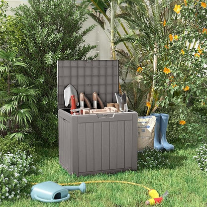 35 Gallon Outdoor Storage Box, Large Resin Deck Box for Patio Cushions, Garden Tools, Pool Accessories, Waterproof and Lockable Design, Storage Bench for Backyard & Deck(Gray)