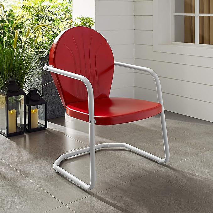Crosley Furniture Griffith Outdoor Chair, Retro Metal Patio Chairs for Dining, Porch, Deck, Balcony, Red