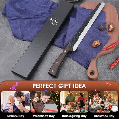 ROCOCO Brisket Carving Knife Hand Forged Slicing Knife for Meats, Ribs, Roasts, BBQ Christmas Gifts