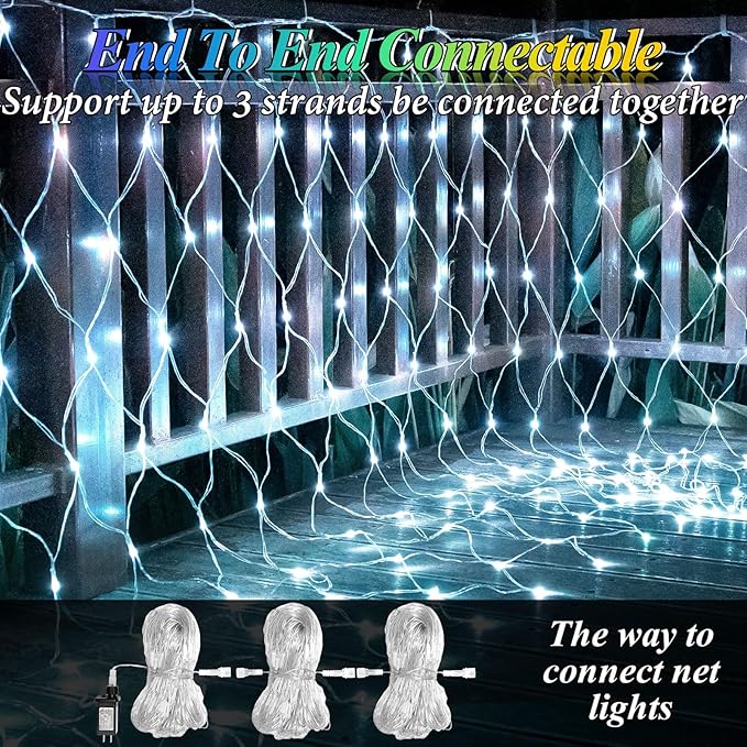 Lovelite 10ft x 10ft Net Lights, 280LED Gazebo Lights Outdoor 8 Modes Timer, Waterproof Connectable Christmas Light Clear Wire Large Size for Bushes Patio Pergolas Garden Holiday Party - Cool White
