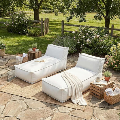Merax Outdoor Bean Bag Chairs Set of 2, 61" Lounger Chair for Adults Bean Bag Couch Sofa with Memory Foam Filled for Patio Pool Balcony Desk, Water-Repellence Fabric Outside Beanbag Chair, Light-Grey