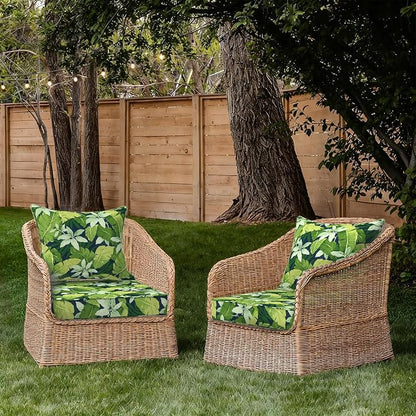 DYTXIII Outdoor Deep Seat Cushion Set, Water Repellent 24"x24" Patio Thick Cushions Replacement with Seat & Back Pillow for Patio Sofa, Wicker Chair, Couch - Jungle Leaves