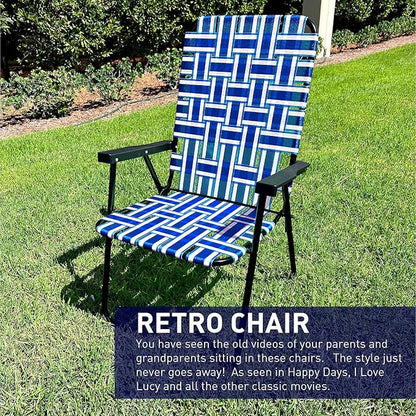 Lawn Chair Folding Steel Webbing Chaise Patio Lounger Seat Wood Handles Great for Camping, Beach, Fishing, Backyard, Stadium, Pool, Boating, and Sports 4 Pack Blue