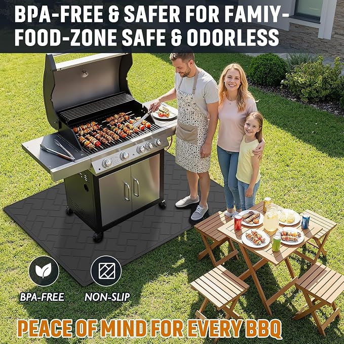 66" x 49" Heavy Duty Grill Mat for Outdoor Grill, BBQ Mats & Under Grill Mat for Patio Deck Protection, Waterproof, Oil-Resistant, Easy-to-Clean Floor Protector